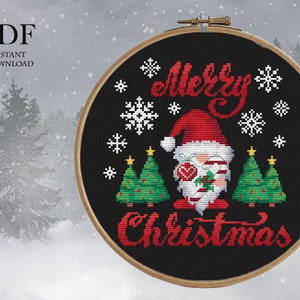 Christmas Gnome Modern Cross Stitch Pattern, Easy cross stitch pattern, Instant download PDF