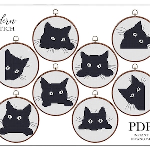 Set of cats cross stitch pattern 8 cat silhouette patterns Instant download PDF
