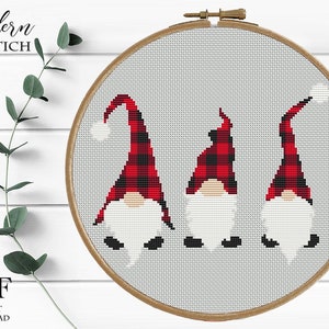 Christmas Gnomes Cross Stitch Pattern, Easy cross stitch pattern, Instant download PDF