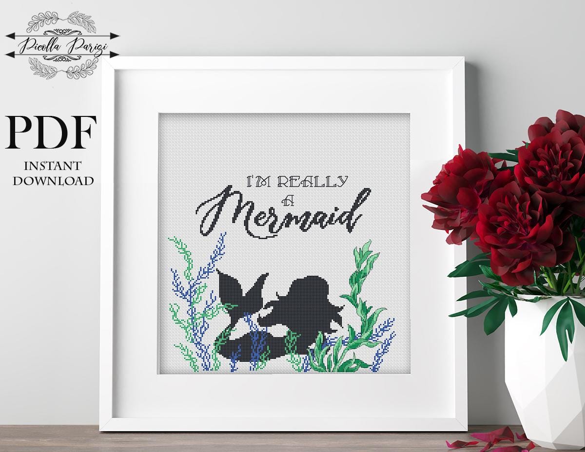 Mermaid Silhouette Cross Stitch Pattern | Under the Sea PDF (instant ...