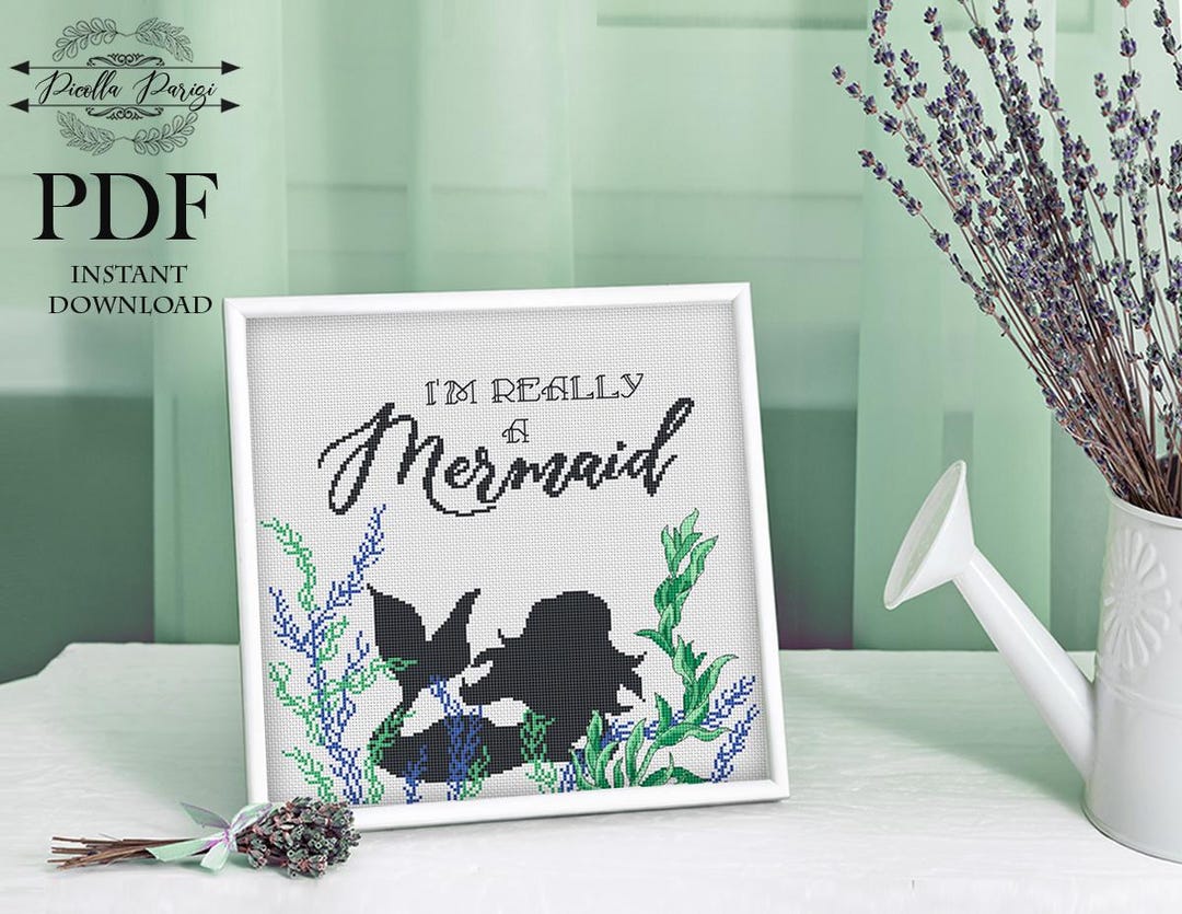 Mermaid Silhouette Cross Stitch Pattern | Under the Sea PDF (instant ...