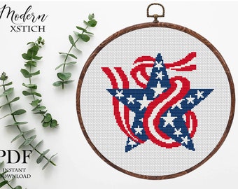 Patriotic cross stitch pattern USA cross stitch, Independence day cross stitch, 4th July  cross stitch USA flag PDF pattern