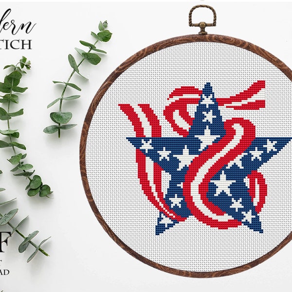 Patriotic cross stitch pattern USA cross stitch, Independence day cross stitch, 4th July  cross stitch USA flag PDF pattern