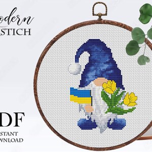 Ukraine gnome cross stitch pattern No war cross stitch pattern Stand With Ukraine xstitch Instant download PDF