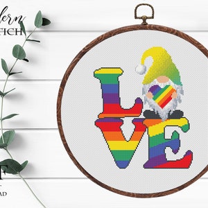 Rainbow Gnome Cross Stitch Pattern LGBT Gnome Cross Stitch, Pride Flag Cross Stitch Instant download PDF