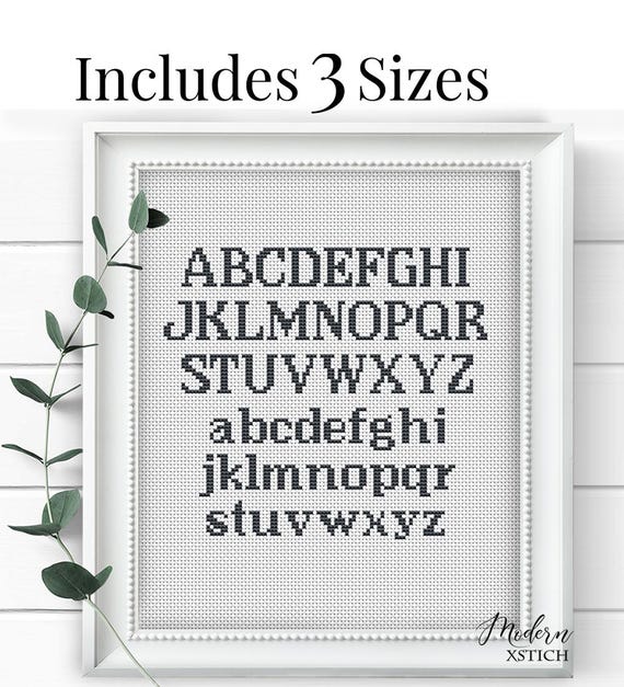 Serif Alphabet Cross Stitch Pattern Set – 3 Sizes PDF Letters Font