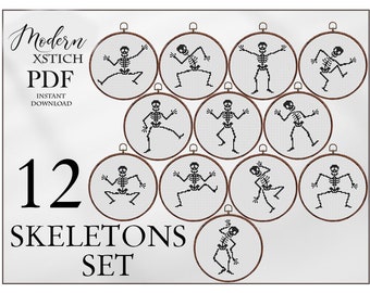Halloween Skeleton Cross Stitch Pattern Set (PDF)