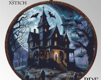 Haunted House Cross Stitch Pattern: Spooky Halloween Embroidery (PDF)