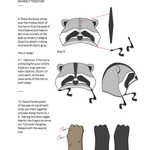 Raccoon PATTERN DIY costume mask boy sewing instant download woodland animals ideas for kids baby children easter holiday Halloween gift image 5
