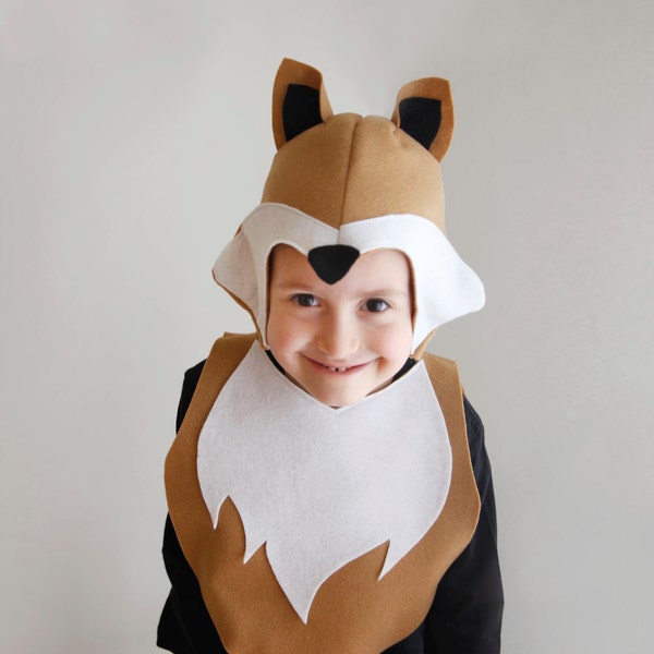 Renard MOTIF DIY costume de masque couture pour garçon Téléchargement instantané, idées d'animaux de la forêt pour enfants, bébé, cadeau d'Halloween pour les vacances de Pâques