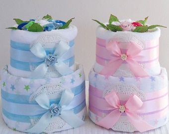 Nappy Cake - 2 Tier Silver - Baby Shower Gift Maternity New Baby Gift Hamper Sydney Melbourne Brisbane Canberra Australia