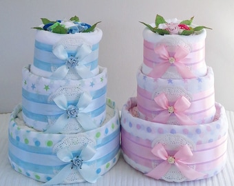 Nappy Cake - 3 Tier Silver - Baby Shower Gift Maternity New Baby Gift Hamper Sydney Melbourne Brisbane Canberra Australia