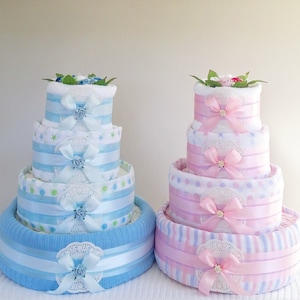 Nappy Cake - 4 Tier Silver - Baby Shower Gift Maternity New Baby Gift Hamper Sydney Melbourne Brisbane Canberra Australia