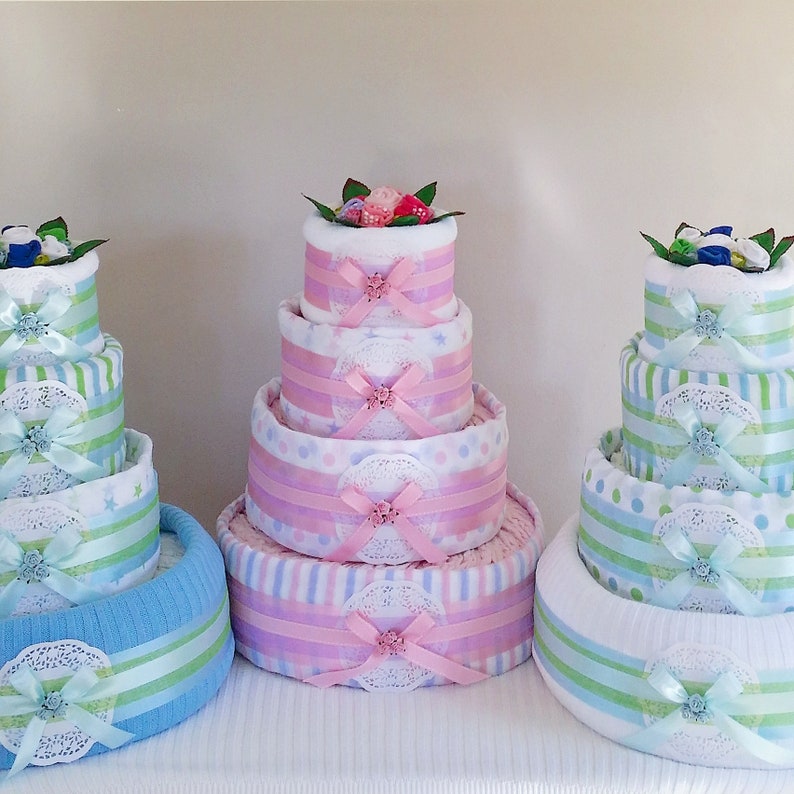 Nappy Cake 4 Tier Silver Baby Shower Gift Maternity New Baby Gift Hamper Sydney Melbourne Brisbane Canberra Australia image 7