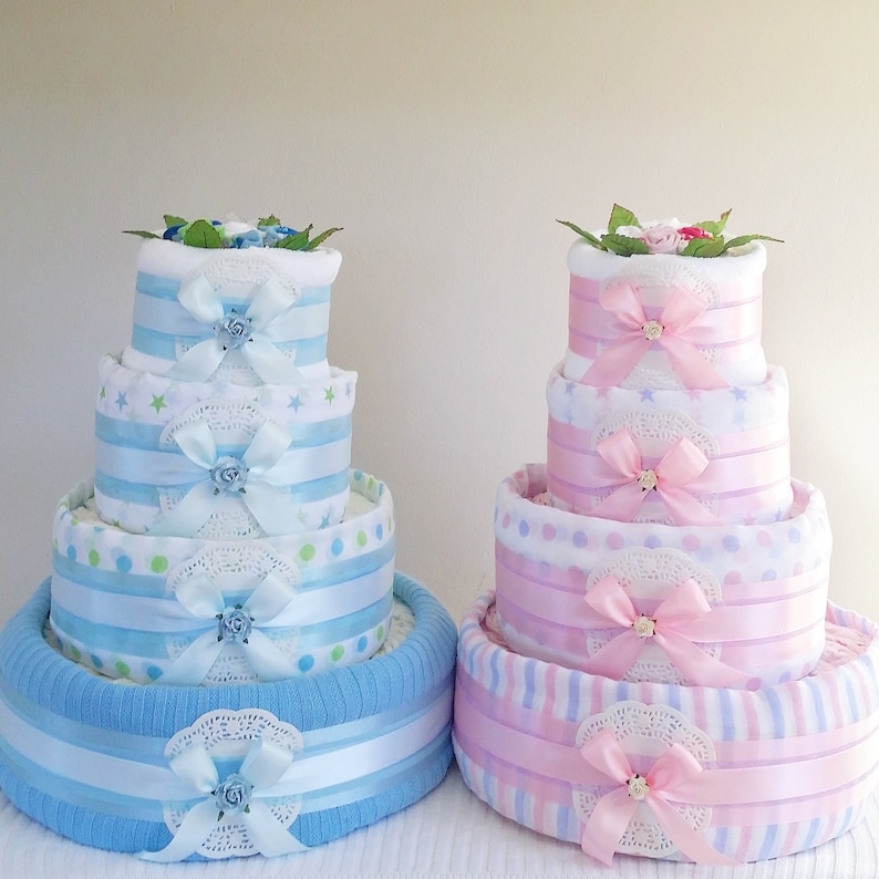 Nappy Cake 4 Tier Silver Baby Shower Gift Maternity New Baby Gift Hamper Sydney Melbourne Brisbane Canberra Australia image 1