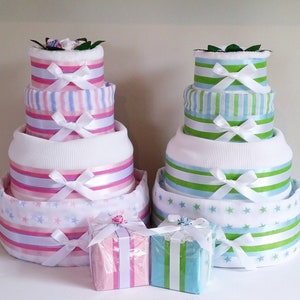 Nappy Cake 4 Tier Silver Baby Shower Gift Maternity New Baby Gift Hamper Sydney Melbourne Brisbane Canberra Australia image 2