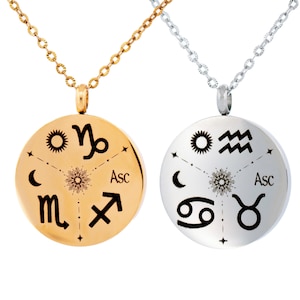 Collar astrológico personalizado de los 3 grandes signos del zodiaco: collar personalizado con la carta natal del Sol, la Luna y el ascendente