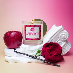Aphrodite Candle: Vanilla, Apple, Rose Scented - Greek Goddess Altar Candle