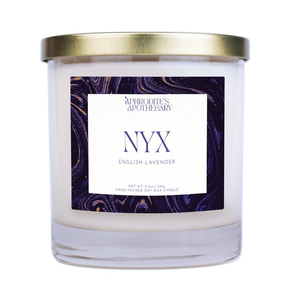 Nyx Candle | English Lavender Hand Poured Scented X Wood Wick Soy Candle | Nyx Greek Goddess Wood Wick Altar Candle