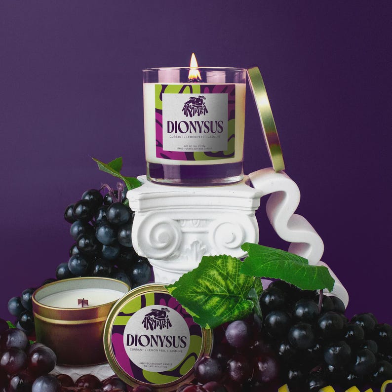 Dionysus Candle: Red & Black Currant, Lemon Peel, Jasmine - Greek God Altar Candle image 3