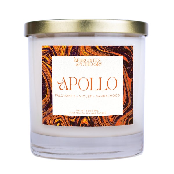 Apollo Candle | Palo Santo + Violet + Sandalwood | Hand Poured Scented X Wood Wick Soy Candle | Apollo Greek God Candle | Altar Candle