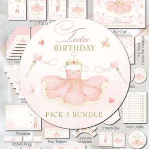 Ballerina Birthday Party Bundle Pink Tutu Party Pack Kit Tutu Cute Party Package Dance and Twirl Party Decorations Pick 3 Bundle DIGITAL