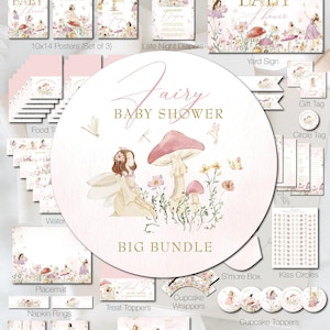 Fairy Printable Baby Shower Bundle Party Pack Kit Garden Fairy Party Package Baby Shower Decor Party Decorations Big Bundle DIGITAL F20