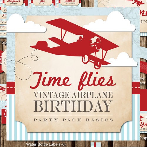 Airplane Party Printable Set Vintage Airplane Birthday - Etsy
