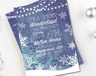 Winter Wonderland Christmas Invitation | Snowflakes Holiday Invite | DIGITAL FILE