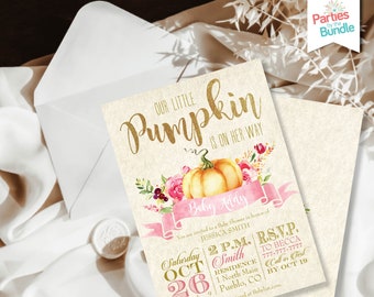 Little Pumpkin Baby Shower Invitation, Little Pumpkin Shower Invite, Fall Baby Shower Invitation, Little Pumpkin Invite, Girl Baby Shower