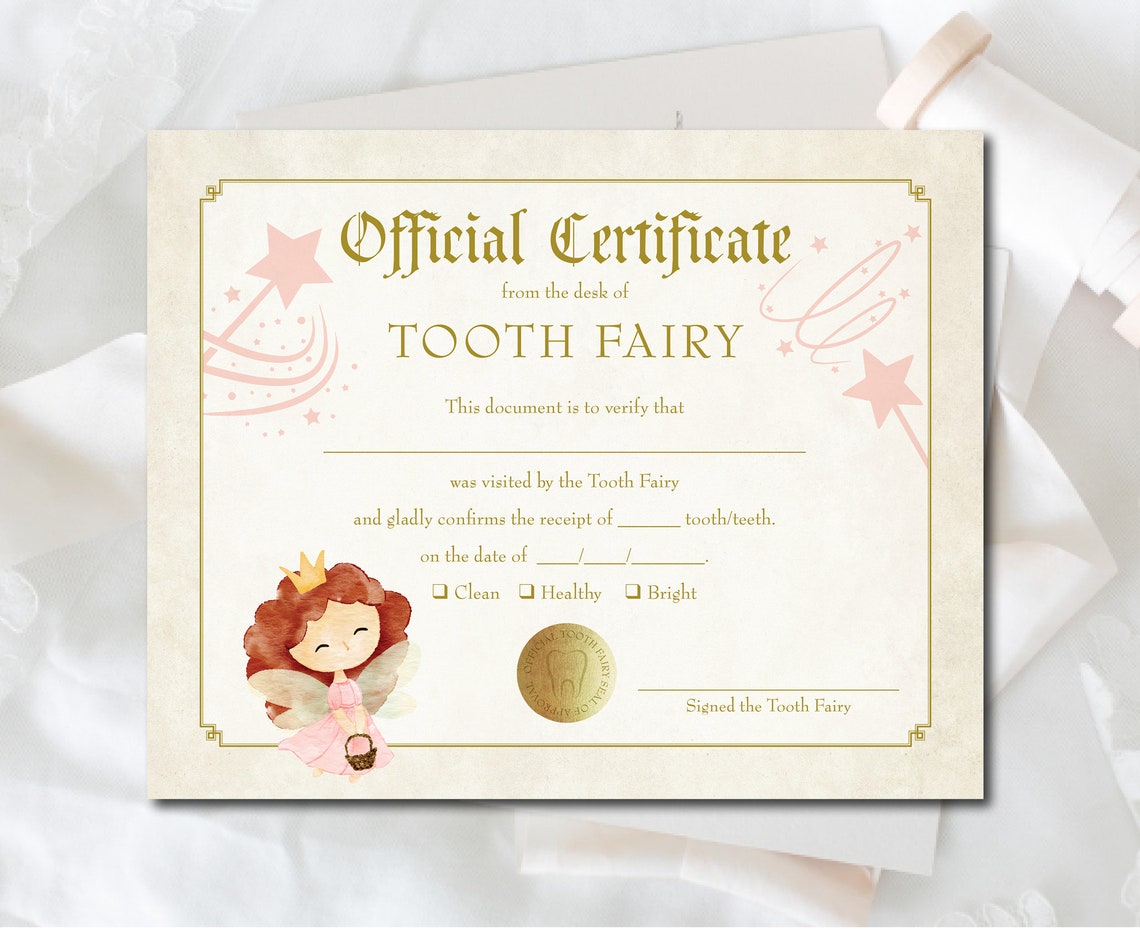 Tooth Fairy Certificate for Girl Tooth Fairy Receipt Lost Etsy