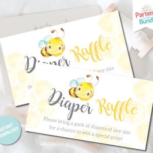 Cartão para rifa de fraldas para chá de bebê Bee | Encarte para impressão Mommy to Bee | DOWNLOAD INSTANTÂNEO B28