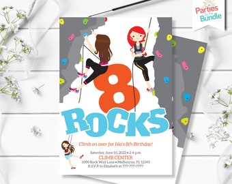 Rock Climbing Birthday Invitation Rock Wall Kids Party Let's Rock Climbing Wall Rock On Climb and Play 8 Rocks Birthday Invite