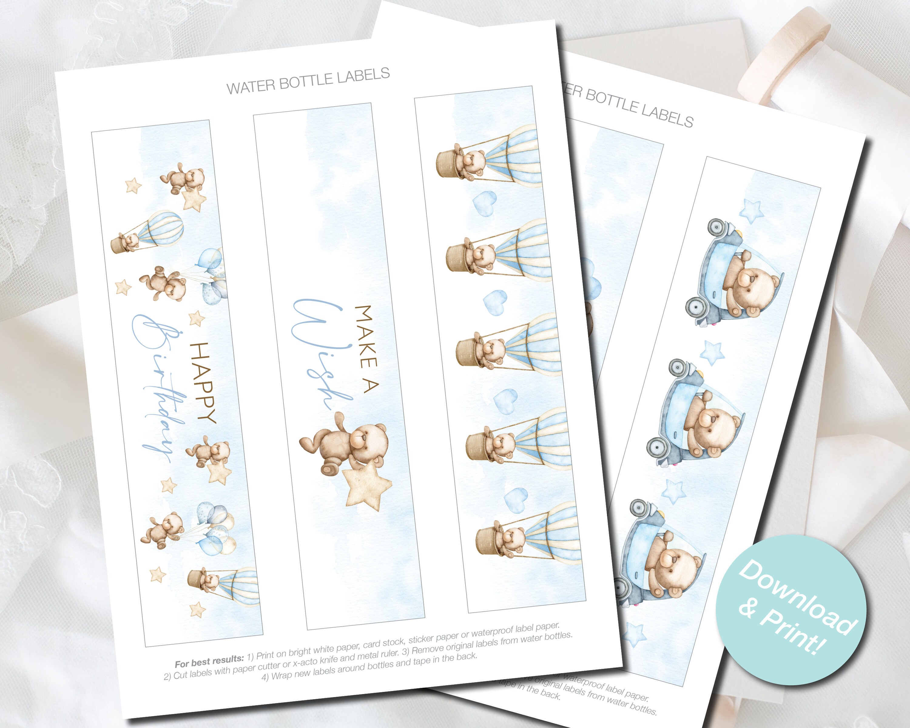 Étiquettes Personnalisées Pour Bouteilles D'eau - Motifs Ours En Peluche Mignons - Lot De 30 - Idéal Pour Baby Shower, Anniversaire, Fête Prénatale - 8
