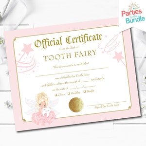Tooth Fairy Certificate for Girl, Tooth Fairy Receipt, Lost Tooth Certificate, First Tooth Lost, Tooth Fairy Printable, INSTANT DOWNLOAD
