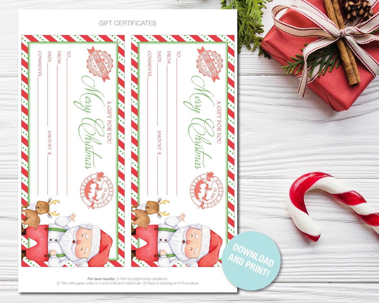 Printable Christmas Gift Certificate Santa Gift Voucher Gift - Etsy