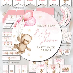 Teddy Bear Baby Shower Decorations | We Can Bearly Wait Party Printables for Girl | DIGITAL FILES T5
