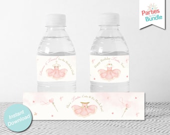 Pink Tutu Water Bottle Labels, Printable Water Bottle Wrapper, Ballerina Birthday DIY Printable, Ballet Party Favors, INSTANT DOWNLOAD BA2