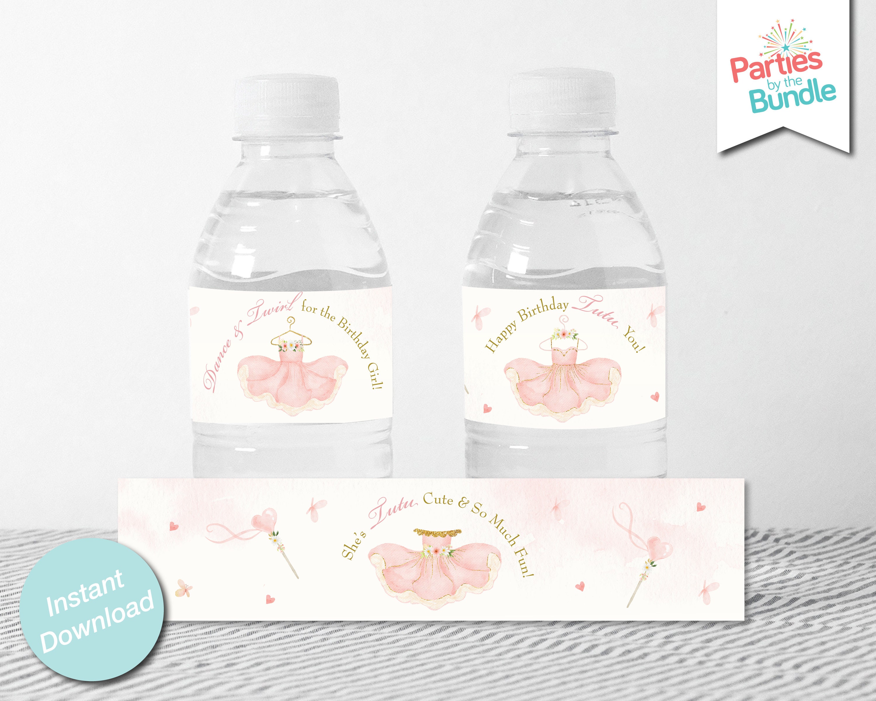 Pink Tutu Water Bottle Labels, Printable Water Bottle Wrapper ...