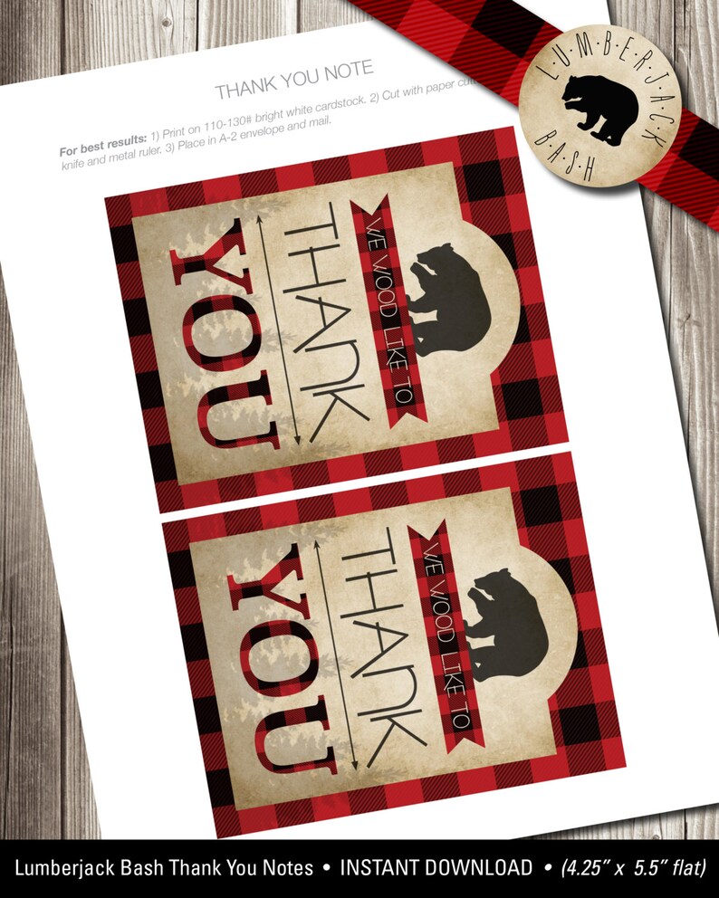 Lumberjack Printables Lumberjack Thank You Cards Plaid Thank | Etsy