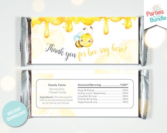 Bee Candy Bar Wrapper, Party Printable, Bee Birthday Candy Bar Label, Bee Day Party Favor, INSTANT DOWNLOAD B2