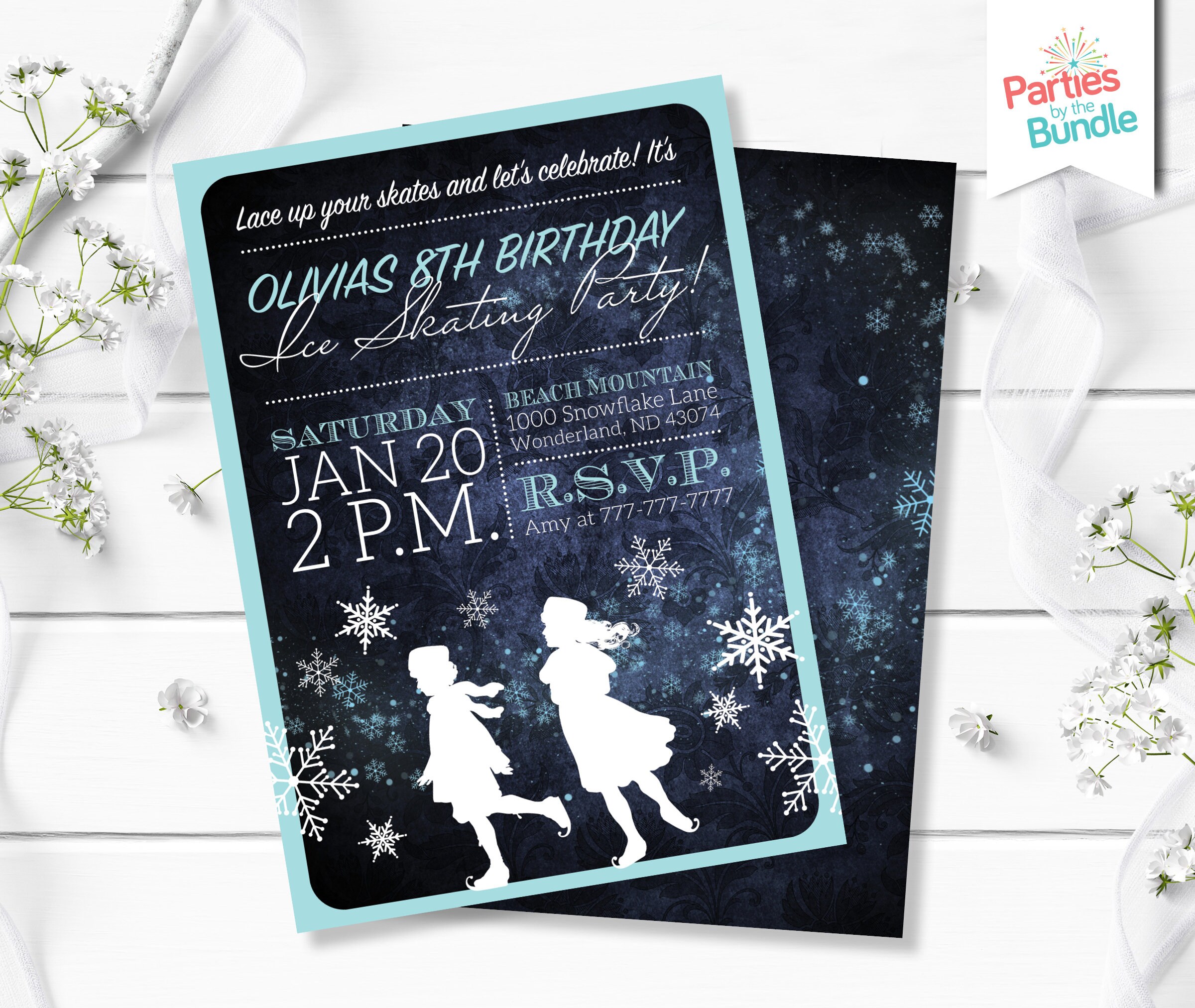 Ice Skating Birthday Party Invitation Winter Girl Birthday Invite Winter Wonderland Birthday Party Invite Tween Girl Birthday