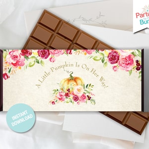 Little Pumpkin Baby Shower Candy Bar Wrapper Printable Fall Pumpkin Chocolate Bar Label Baby Shower Favor INSTANT DOWNLOAD