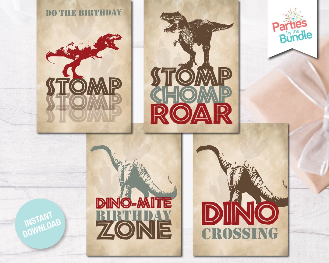 Dinosaur Birthday Party Decorations, Dinosaur Printables, Poster Set ...