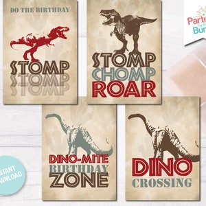 Dinosaur Birthday Party Decorations, Dinosaur Printables, Poster Set ...