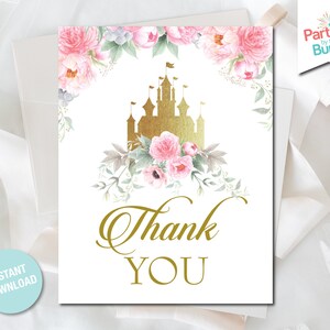 Mot de remerciement princesse rose Il était une fois, carte de remerciement imprimable, anniversaire de naissance, baby shower, stationnaire TÉLÉCHARGEMENT IMMÉDIAT PF1 PB1