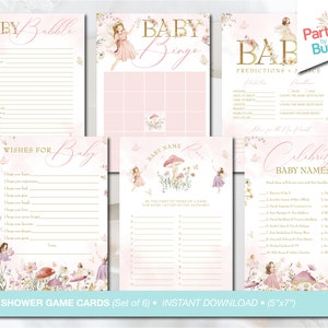 Fairy babyshower spelletjesbundel, tuinfee afdrukbare spelkaarten, babybingo, babygebabbel, wensen voor baby, INSTANT DOWNLOAD F20