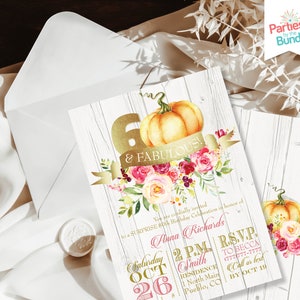 60th Party Invitation, Pumpkin Birthday Invitation, Pumpkin Floral, 60 and Fabulous Invitations, 40th, 50th, 70th, 80th, Surprise Birthday