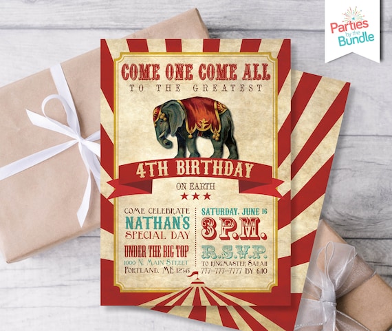 Vintage Circus Birthday Party Invitation, Carnival Birthday Party Invite, Greatest Showman Birthday, Carnival Theme Party #003 C2
