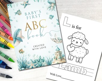 Libro da colorare ABC sotto il mare: gioco dell'alfabeto per baby shower (download digitale)